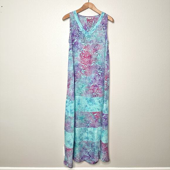 Soft Surroundings Sleeveless Blue Purple Tropical Maxi Dress women’s size medium - Picture 1 of 11